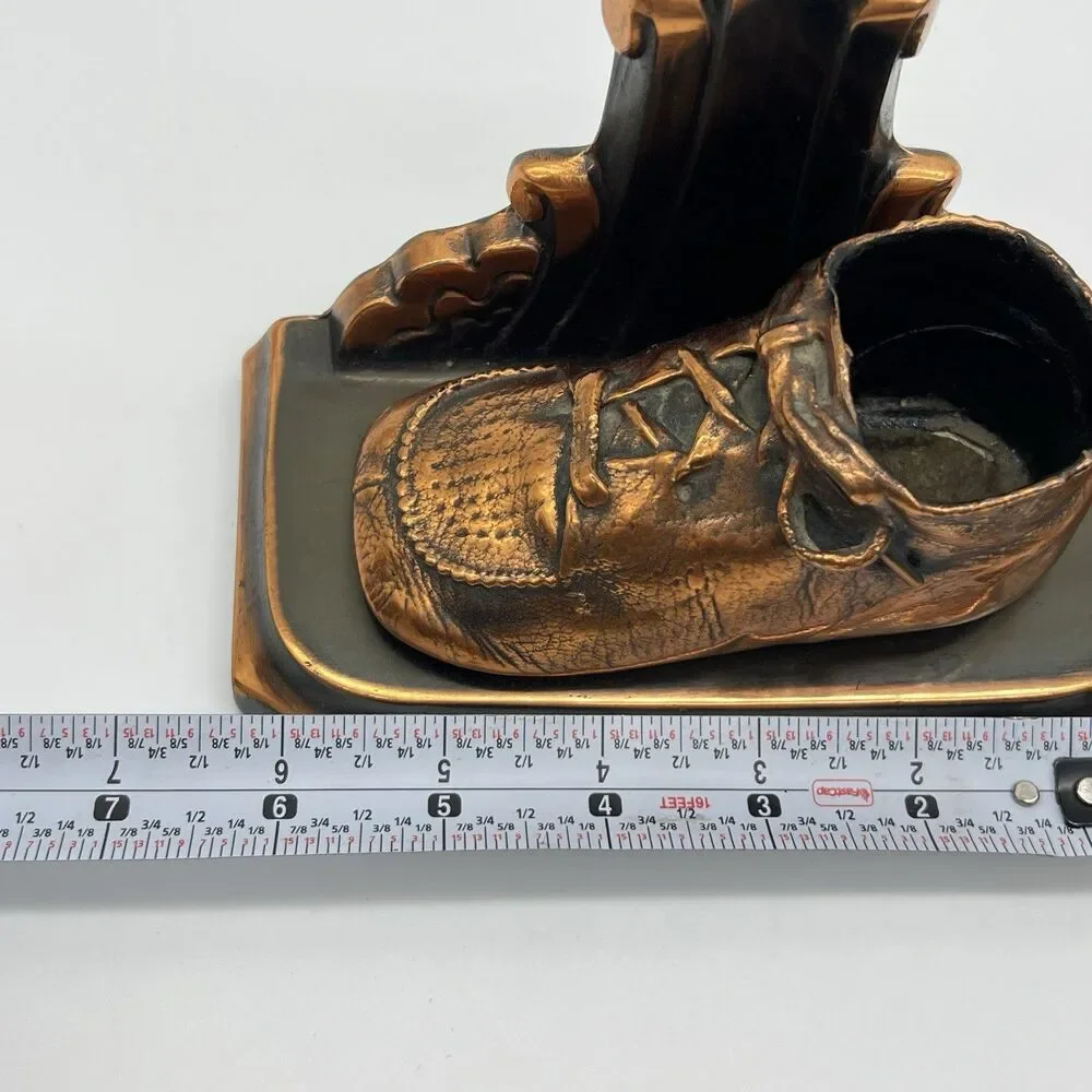 Vintage MCM BRONZE BABY SHOE and BOOTIE Bookends Nursery Childcare Decor